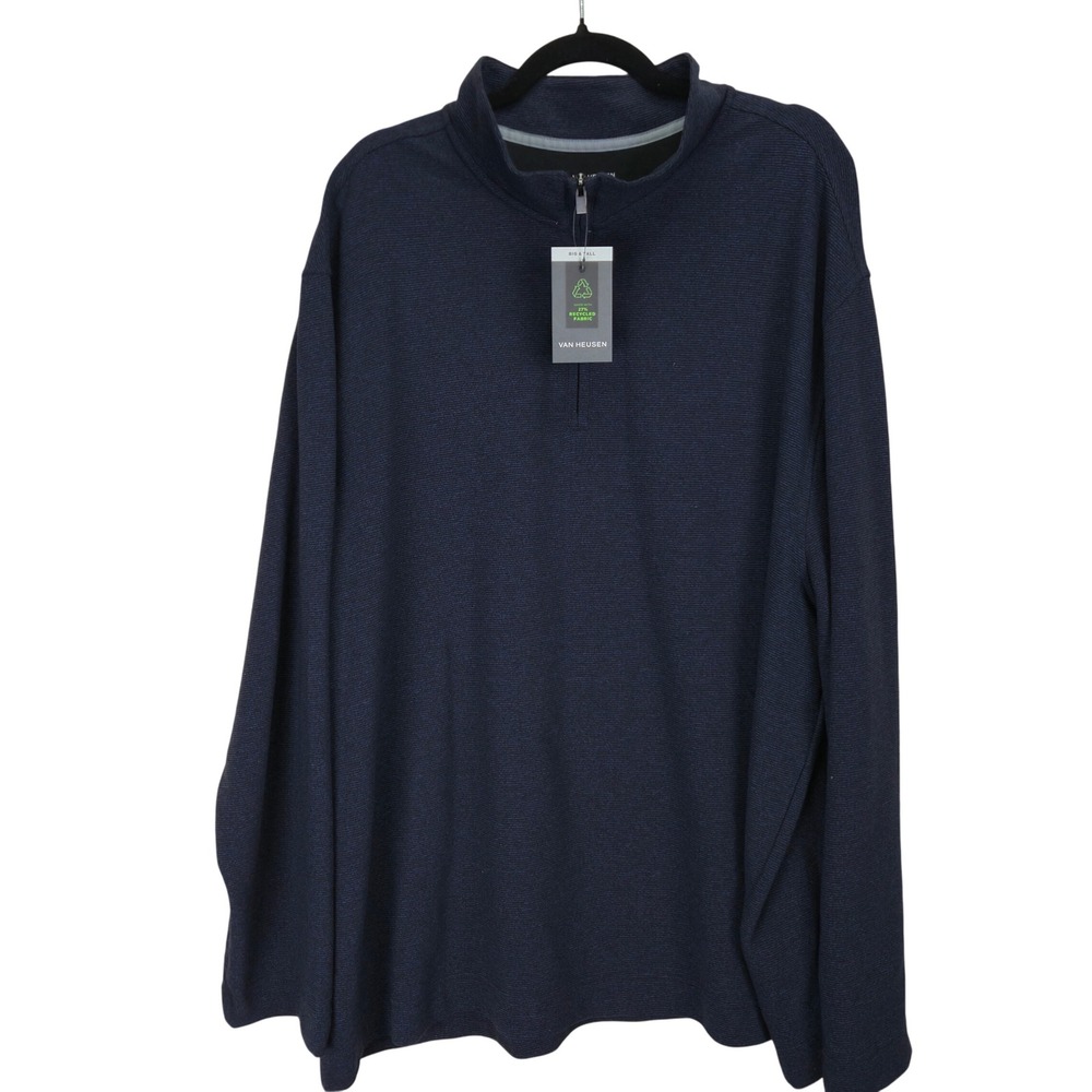 NWT Van Heusen Pullover 1/4 Zip‎ Big & Tall Recycled Fabric Sweater 2XL Preppy